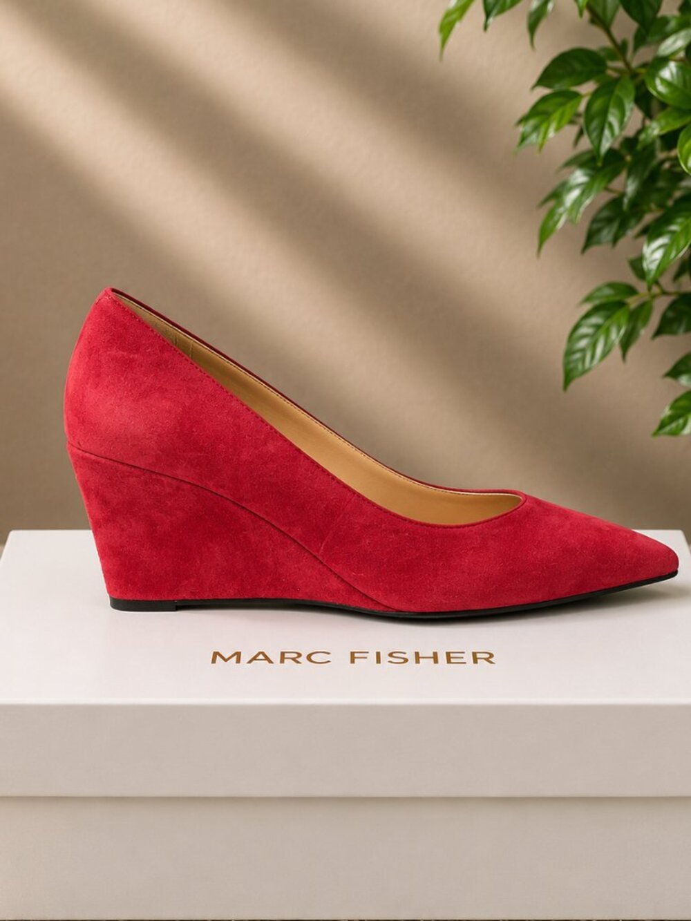 Marc Fisher 8.5M Calea Red Suede Wedge Heel NWT New with Box